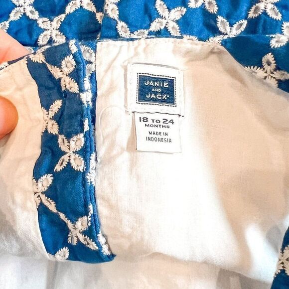 Janie and Jack Blue White Eyelet Bow Romper Size 18-24M - Picture 5 of 5